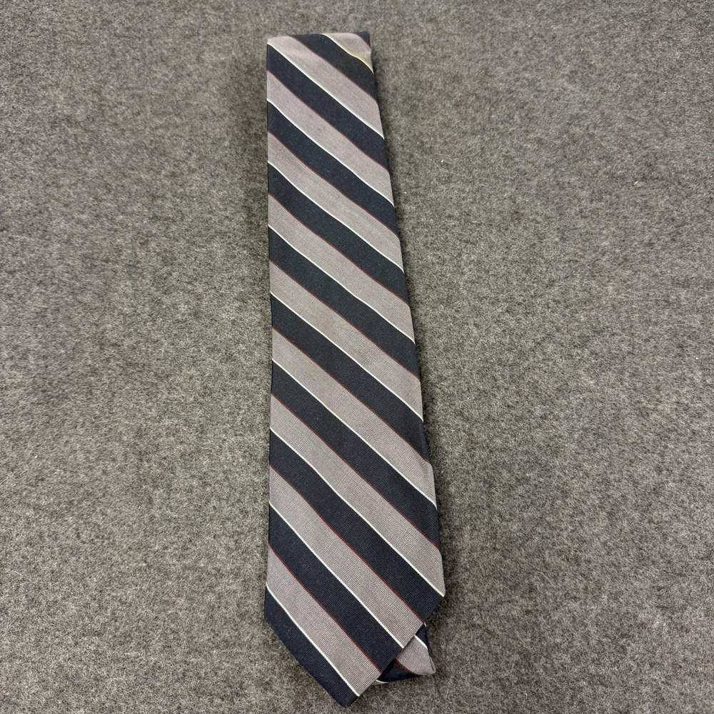 BROOKS BROTHERS Made in United Kingdom Silk Wool Striped Mens Tie Navy Gray Red